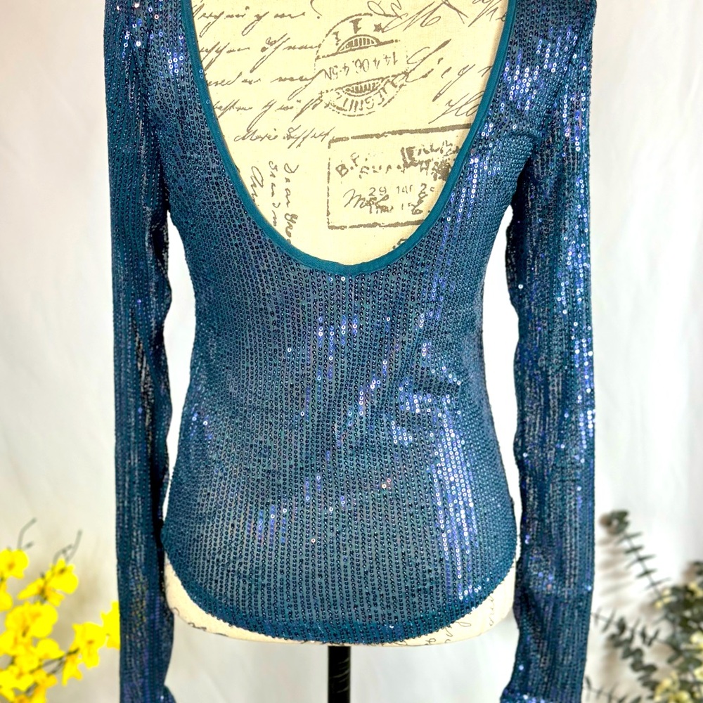 Free People Unapologetic Sequin Long Sleeve Varsity Navy Multiple Sizes - Picture 7 of 8